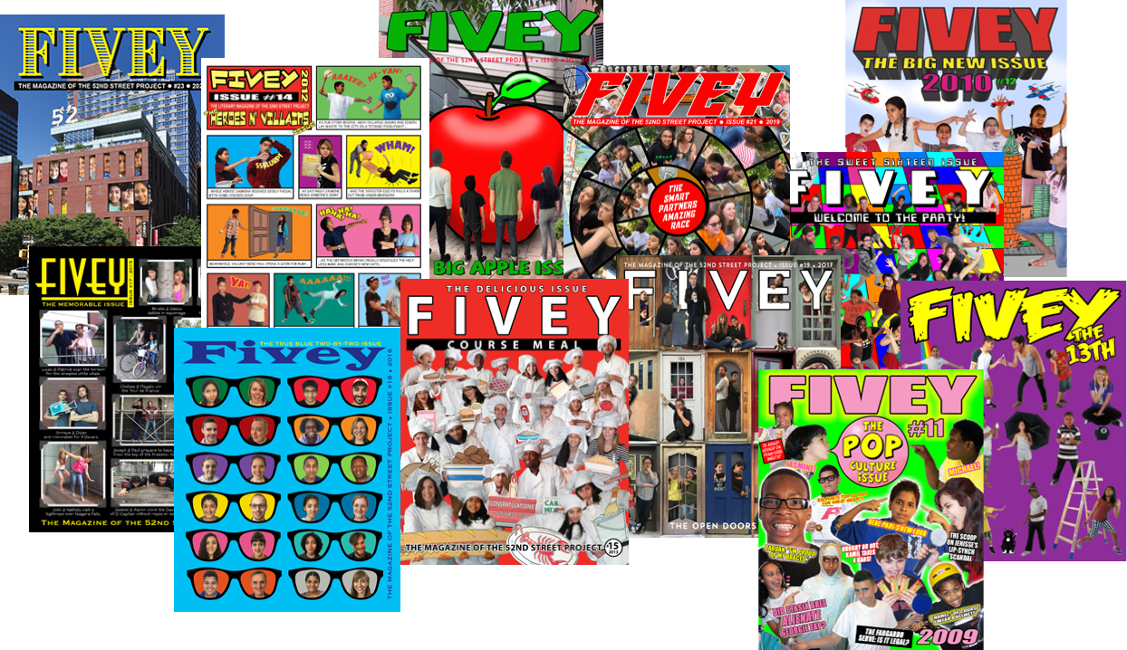 A collage of fivey magazines